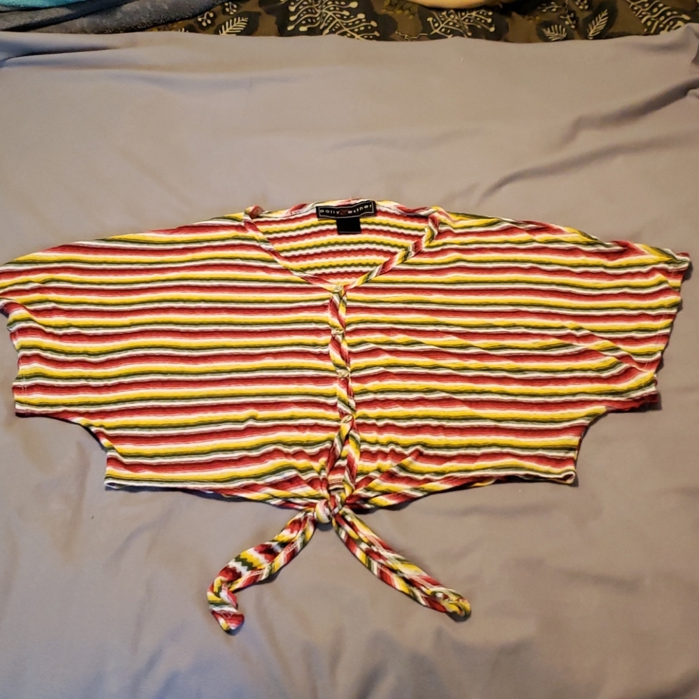 Polly & Esther striped crop tie-front sweater XL
